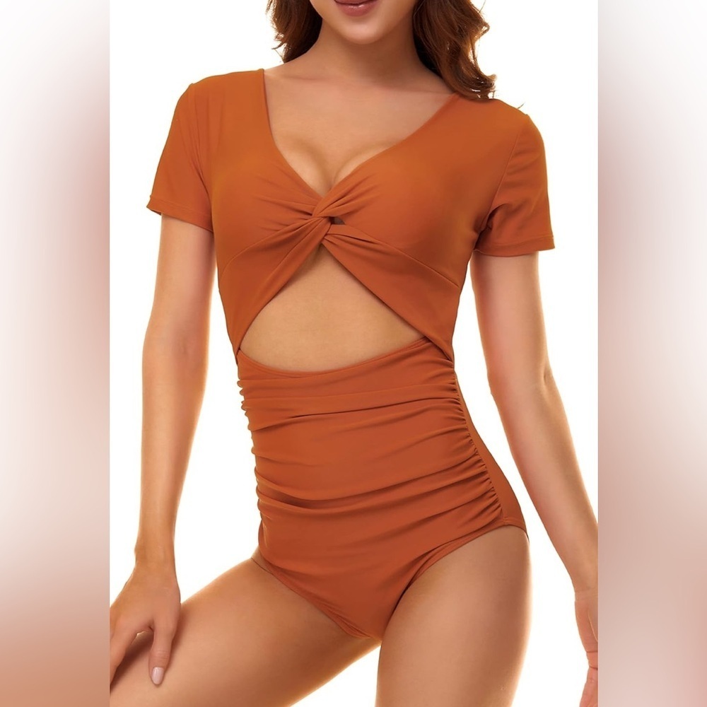 One-Piece Cutout Swimsuit | Size Large | Rust Orange